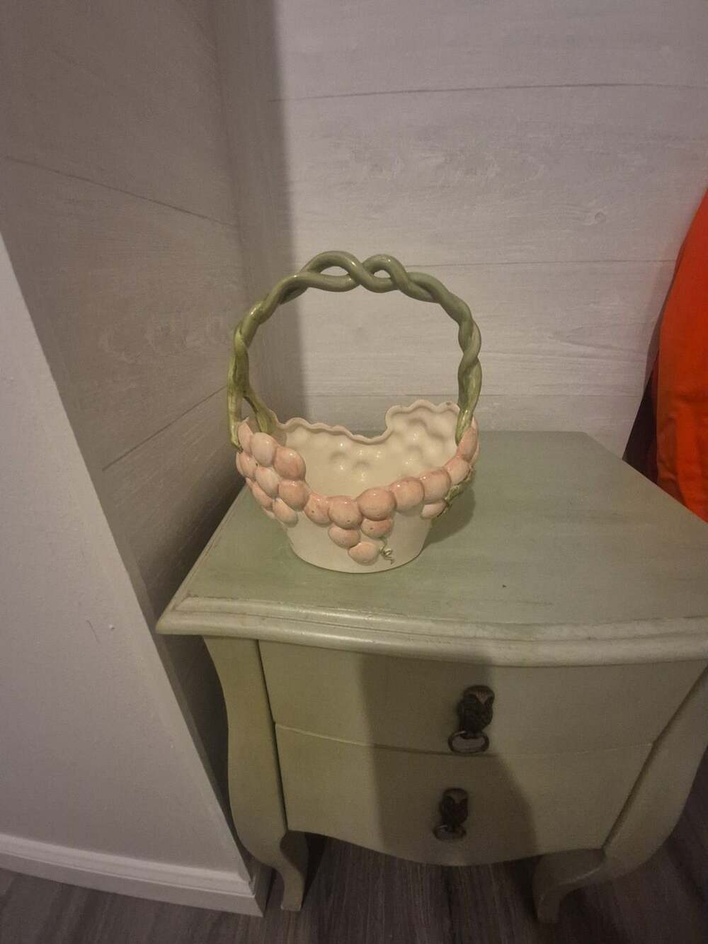 Vintage Fitz and Floyd Grape Vine Ceramic Basket Vase